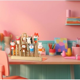 Briwooody Finger Puppets Stand 11.8 x 3 Inch Wooden Finger Puppet Holder for Kids Toddlers Classroom Home Anti Crush Stand for Storage and Easy Accessibility