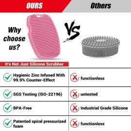 Canroom Silicone Body Scrubber - Zinc Infused - Highly Elastic Bristles - Exfoliating Body Scrubber for Cellulite Reduction,Blood Circulation,Massage for Flawless Skin - Pink Canroom Silicone Body Scrubber - Zinc Infused - Highly Elastic Bristles - Exfoliating Body Scrubber for Cellulite Reduction,Blood Circulation,Massage for Flawless Skin - Pink