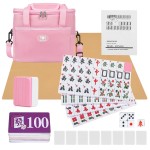 QYMZKA Chinese Small Mahjong Set for Travel, 144 Numbered Melamine 1.17 Size Tiles(Purple) and 8 Blank Tiles, with Carrying Travel Bag, English Instruction, Pro Complete Mahjongg Game Set (Majiang)