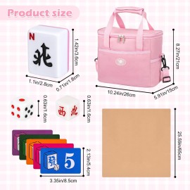 QYMZKA Chinese Small Mahjong Set for Travel, 144 Numbered Melamine 1.17 Size Tiles(Purple) and 8 Blank Tiles, with Carrying Travel Bag, English Instruction, Pro Complete Mahjongg Game Set (Majiang)