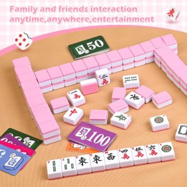 QYMZKA Chinese Small Mahjong Set for Travel, 144 Numbered Melamine 1.17 Size Tiles(Purple) and 8 Blank Tiles, with Carrying Travel Bag, English Instruction, Pro Complete Mahjongg Game Set (Majiang)