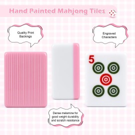 QYMZKA Chinese Small Mahjong Set for Travel, 144 Numbered Melamine 1.17 Size Tiles(Purple) and 8 Blank Tiles, with Carrying Travel Bag, English Instruction, Pro Complete Mahjongg Game Set (Majiang)