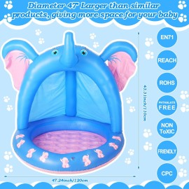 Relaxgiant 47 Inches Baby Pool with Canopy Elephant Inflatable Baby Swimming Pool with Soft Floor Bottom and Built in Sunshade Water Sprinkler for Kids Outdoor Indoor Game Play Center