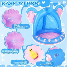 Relaxgiant 47 Inches Baby Pool with Canopy Elephant Inflatable Baby Swimming Pool with Soft Floor Bottom and Built in Sunshade Water Sprinkler for Kids Outdoor Indoor Game Play Center