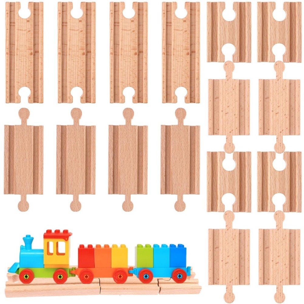 16 Pcs Straight Wooden Tracks Expansion Wood Train Track Connectors and Adapters Male Male Female Female Wood Train Track Pieces Accessories Wooden Tracks Bridge for Most Major Toy Trains Railway