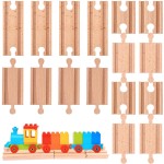 16 Pcs Straight Wooden Tracks Expansion Wood Train Track Connectors and Adapters Male Male Female Female Wood Train Track Pieces Accessories Wooden Tracks Bridge for Most Major Toy Trains Railway