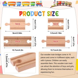 16 Pcs Straight Wooden Tracks Expansion Wood Train Track Connectors and Adapters Male Male Female Female Wood Train Track Pieces Accessories Wooden Tracks Bridge for Most Major Toy Trains Railway