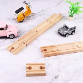16 Pcs Straight Wooden Tracks Expansion Wood Train Track Connectors and Adapters Male Male Female Female Wood Train Track Pieces Accessories Wooden Tracks Bridge for Most Major Toy Trains Railway