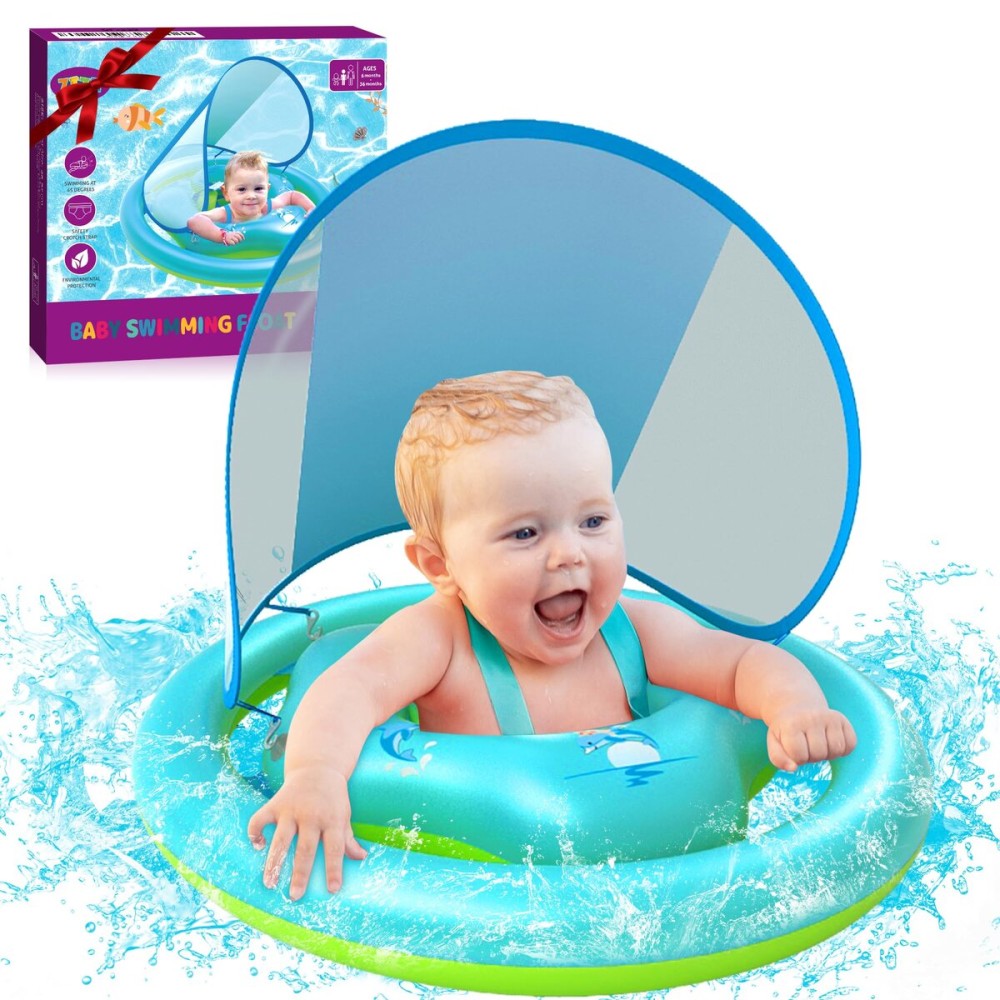Z1ZZ Swimming Baby Pool-Float Toys: Best Inflatable Baby FloatToys with Sun Protection Canopy for Toddler Age 6-18 Months 1 2 Years Old Kids Swimming Learning Activity