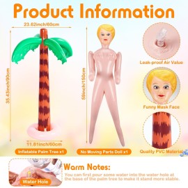 Liliful 2 Pcs Hawaiian Inflatable Blow up Doll Set 59\'\' No Moving Part Judy Doll Summer Inflatable Palm Tree Pool Raft Hula Skirt Bikini Top Costume(Grass Color)