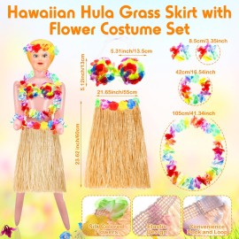 Liliful 2 Pcs Hawaiian Inflatable Blow up Doll Set 59\'\' No Moving Part Judy Doll Summer Inflatable Palm Tree Pool Raft Hula Skirt Bikini Top Costume(Grass Color)