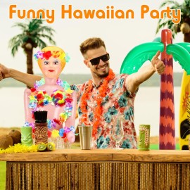 Liliful 2 Pcs Hawaiian Inflatable Blow up Doll Set 59\'\' No Moving Part Judy Doll Summer Inflatable Palm Tree Pool Raft Hula Skirt Bikini Top Costume(Grass Color)