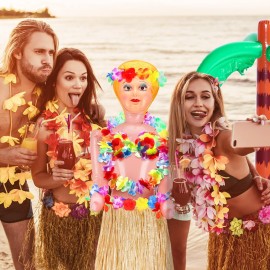 Liliful 2 Pcs Hawaiian Inflatable Blow up Doll Set 59\'\' No Moving Part Judy Doll Summer Inflatable Palm Tree Pool Raft Hula Skirt Bikini Top Costume(Grass Color)