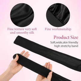 Long Satin Bonnet for Women, Large Silk Bonnet for Sleeping Bonnet with Tie Band and Scrunchies, Sleep Cap for Long Curly Hair, Braids(Black)
