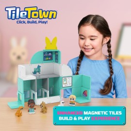 Tile Town Pet Vet Magnetic Tiles Set, 48 Piece Magnet Tiles for Kids with Sound and Lights, Innovative Action Play Kids Magnetic Tile Toys, Ages 3-6