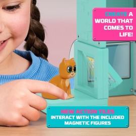 Tile Town Pet Vet Magnetic Tiles Set, 48 Piece Magnet Tiles for Kids with Sound and Lights, Innovative Action Play Kids Magnetic Tile Toys, Ages 3-6