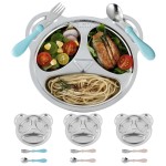 YLARMY Set of 4 Stainless Steel Divided Plates and utensils for kids,3 Compartment Toddler Plate Metal Kid Dinner Tray BPA Free, Cute Panda Shape Toddlers Dishes Dinnerware Picky Eater bowls