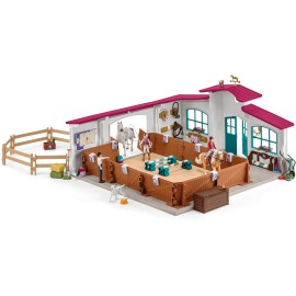 Schleich Horse Club - 179PC Peppertree Riding Arena Horse Playset with Real Dressage Cards - With Stable Set, 2 Horses, 3 Rider Figurines, Cards and Accessories - Toys for Girls & Boys Ages 5+ | 42639