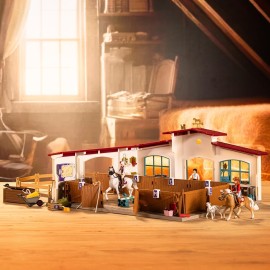 Schleich Horse Club - 179PC Peppertree Riding Arena Horse Playset with Real Dressage Cards - With Stable Set, 2 Horses, 3 Rider Figurines, Cards and Accessories - Toys for Girls & Boys Ages 5+ | 42639