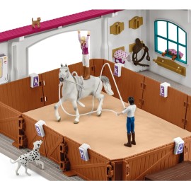 Schleich Horse Club - 179PC Peppertree Riding Arena Horse Playset with Real Dressage Cards - With Stable Set, 2 Horses, 3 Rider Figurines, Cards and Accessories - Toys for Girls & Boys Ages 5+ | 42639