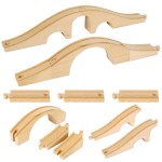 JarThenaAMCS 8 Pieces Wood Train Track Expansion Set Wooden Train Bridges Straight Wooden Train Track Accessories for Most Major Toy Train Tracks Railway