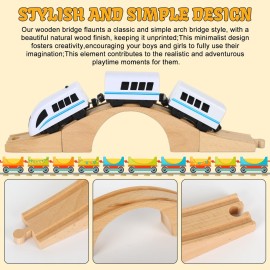 JarThenaAMCS 8 Pieces Wood Train Track Expansion Set Wooden Train Bridges Straight Wooden Train Track Accessories for Most Major Toy Train Tracks Railway