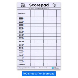 Volareo Mexican Train and Chicken Foot Dominoes Score Pad - 100 Scoring Sheets per Scorepad, 8.5 x 5.5 Inches - Score Sheets for Double 12 Domino Sets, White, VO-320