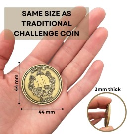 Brigada Sales Stoic EDC Challenge Coin 1.75 - Memento Mori Skull and Amor Fati Design, Gold-Colored Zinc Alloy - Ideal Stoicism Gift for Men - Cool, Flipping Worry Coin