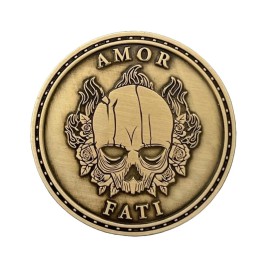 Brigada Sales Stoic EDC Challenge Coin 1.75 - Memento Mori Skull and Amor Fati Design, Gold-Colored Zinc Alloy - Ideal Stoicism Gift for Men - Cool, Flipping Worry Coin