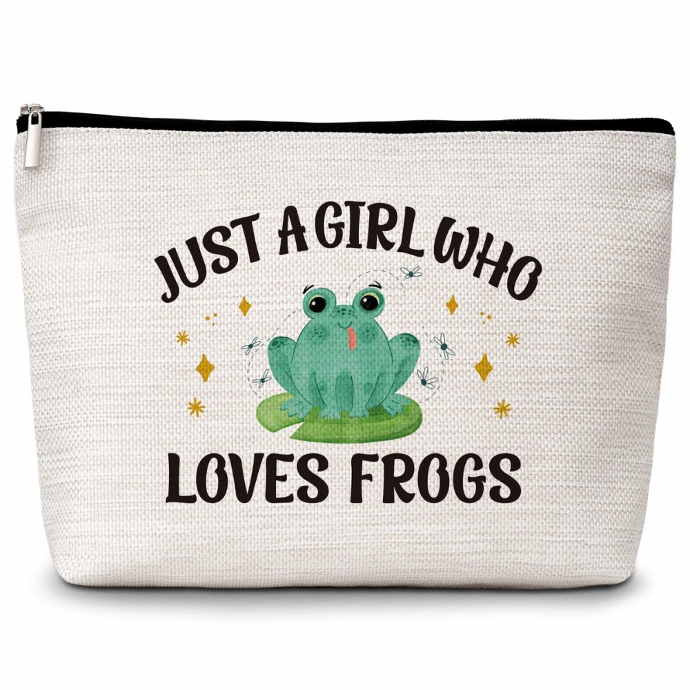 Eyouyeqi Frog Gifts Makeup Bag, Just A Girl Who Loves Frogs Cosmetic Bags, Funny Frog Makeup Zipper Pouch Bag, Frog Lover Inspired Gift, Birthday Gift For Women Girls, 25
