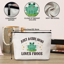 Eyouyeqi Frog Gifts Makeup Bag, Just A Girl Who Loves Frogs Cosmetic Bags, Funny Frog Makeup Zipper Pouch Bag, Frog Lover Inspired Gift, Birthday Gift For Women Girls, 25