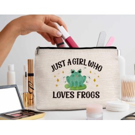 Eyouyeqi Frog Gifts Makeup Bag, Just A Girl Who Loves Frogs Cosmetic Bags, Funny Frog Makeup Zipper Pouch Bag, Frog Lover Inspired Gift, Birthday Gift For Women Girls, 25