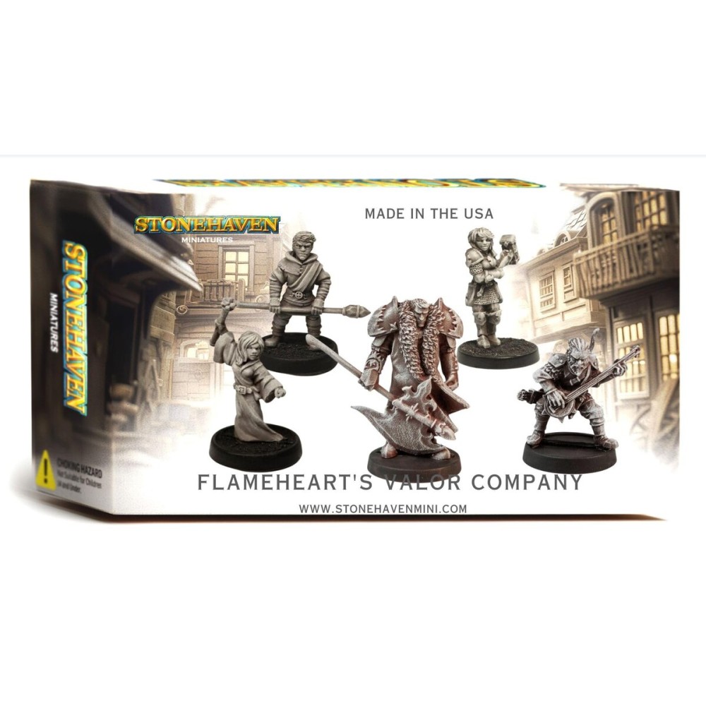 Stonehaven Miniatures Flameheart\'s Valor Company - 30mm Scale Set of 5 Unique Human Figures for DND and Pathfinder 30mm Heroic Scale RPG Lead-Free Pewter Unpainted Unassembled Fantasy Gaming