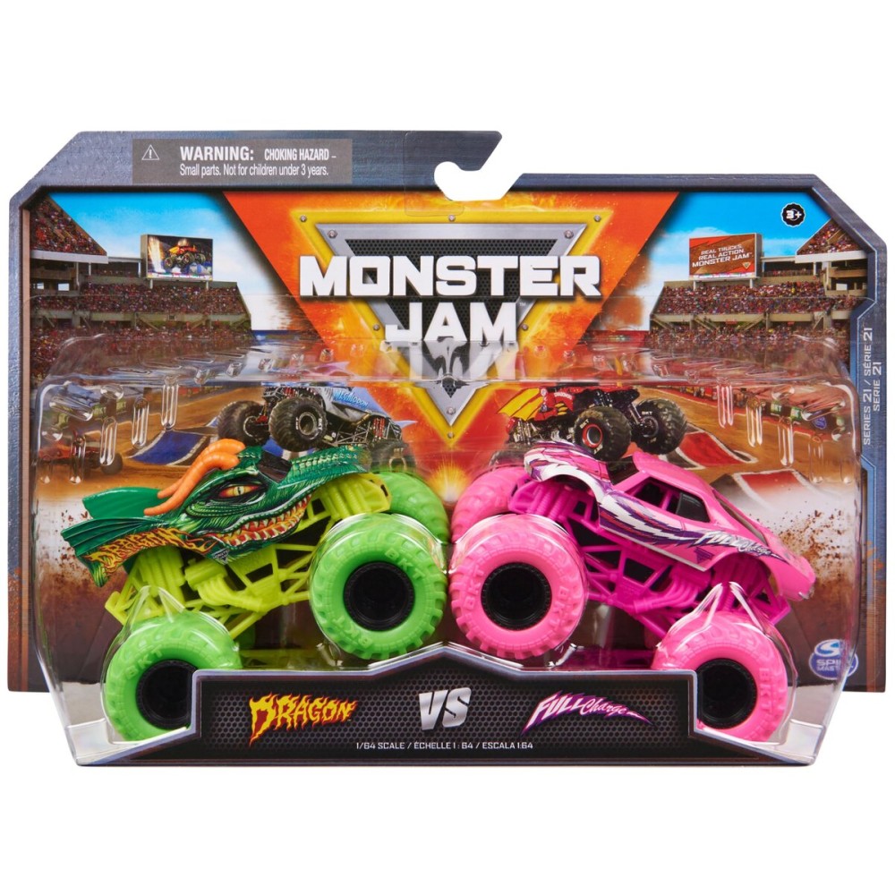 Monster Jam, Official Dragon Vs. Full Charge Die-Cast Monster Trucks, 1:64 Scale, Kids Toys for Boys Ages 3 and up