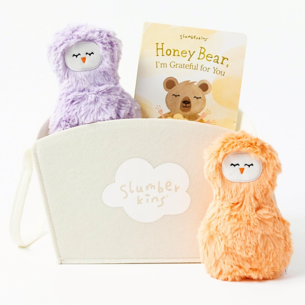 Slumberkins Honey Bear, I\'m Grateful for You Book + Melon Peep + Violet Peep + Basket - Easter Gift Set, SEL Social Emotional Learning Toys for Boys & Girls