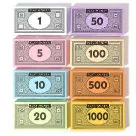 Opoly Play Money - 520Pcs Fake Money for Board Games - 65 of Each Bill in 8 Denominations - $1, 5, 10, 20, 50, 100, 500, & $1000 - Paper Money for Pretend Play Cashier, Refill Packs