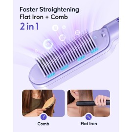 Wavytalk Hair Straightener Brush, Sleek Sweep Ionic Straightening Brush with 6 Temperature Adjust, Anti-Scald Ceramic Straightening Comb Fast Heating for Home Salon, Dual Voltage, Purple. Wavytalk Hair Straightener Brush, Sleek Sweep Ionic Straightening Brush with 6 Temperature Adjust, Anti-Scald Ceramic Straightening Comb Fast Heating for Home Salon, Dual Voltage, Purple.