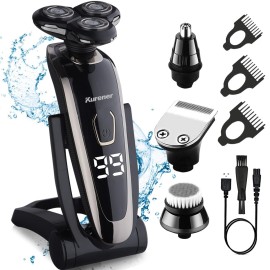 Electric Razor for Men Shaver Rechargeable Waterproof Rotary for Shaving with Nose Trimmer Sideburns Trimmer Face Cleaning Brush Electric Razor for Men Shaver Rechargeable Waterproof Rotary for Shaving with Nose Trimmer Sideburns Trimmer Face Cleaning Brush