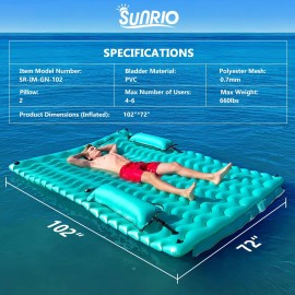Sunrio 2025 Upgrade 102\'\'*72\'\' Giant Inflatable Floating Mat-Pool Float Lake Floats for Adults with Pool Hammock Pool Mats for Floating Swimming Pool Beach Lake for Summer Water Party Green
