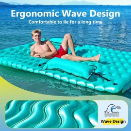 Sunrio 2025 Upgrade 102\'\'*72\'\' Giant Inflatable Floating Mat-Pool Float Lake Floats for Adults with Pool Hammock Pool Mats for Floating Swimming Pool Beach Lake for Summer Water Party Green