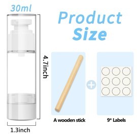 GIVITASOT 1OZ/30ML Airless Pump Bottles, 6 Pack Lotion Dispenser Travel Size Pump Bottles, Vacuum Cosmetic Travel Bottle for Lotion, Creams, Foundation, Cosmetic, with Labels, Wooeden Stick