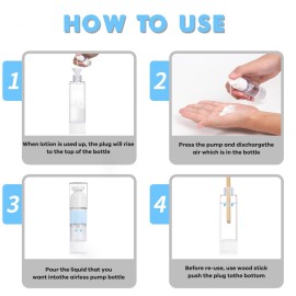 GIVITASOT 1OZ/30ML Airless Pump Bottles, 6 Pack Lotion Dispenser Travel Size Pump Bottles, Vacuum Cosmetic Travel Bottle for Lotion, Creams, Foundation, Cosmetic, with Labels, Wooeden Stick