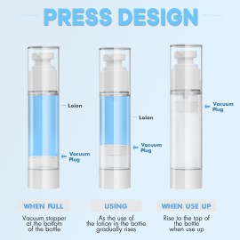 GIVITASOT 1OZ/30ML Airless Pump Bottles, 6 Pack Lotion Dispenser Travel Size Pump Bottles, Vacuum Cosmetic Travel Bottle for Lotion, Creams, Foundation, Cosmetic, with Labels, Wooeden Stick