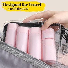 FANPOI 5pcs Travel Cream Dispenser Bottles Set, TSA Approved, Travel Essentials (Pink)