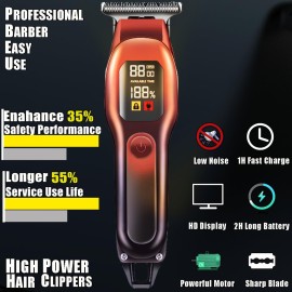 Hair Beard Trimmer for Men, Professional T Liners Clippers for Men, Mens Cordless Barber Clippers, Zero Gapped Grooming Hair Cutting Kit, LCD Rechargeable Shaver Clippers Gifts for Men, Red