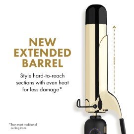 HOT TOOLS New and Improved 24K Gold Professional 1.5 Extended Barrel Curling Iron with Clamp for Loose Curls | 24K Gold Technology for Long-Lasting Results & Longer Barrel for Easy Styling
