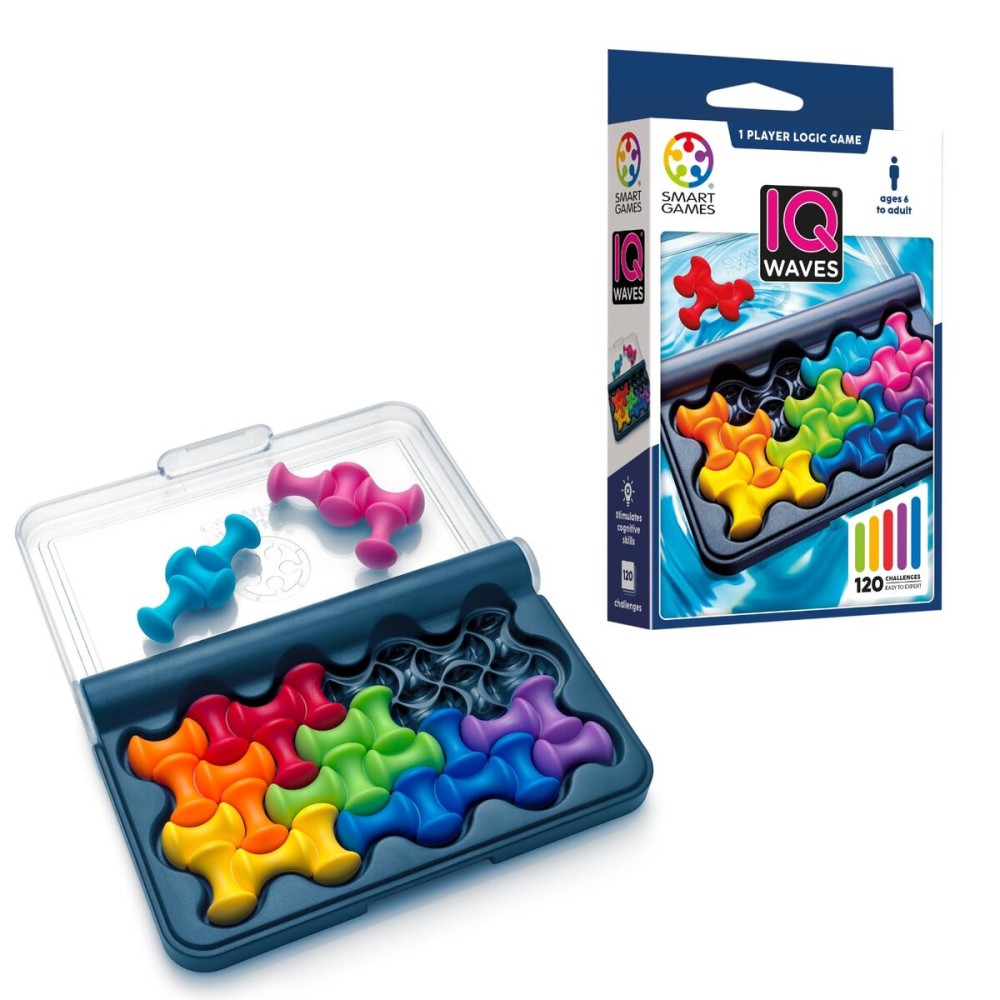 SmartGames IQ Waves | Boost Logic and Problem Solving Skills | 120 Challenges from Easy to Expert | Great for Ages 6 - Adult | A Fun Travel Game in a Portable Case | Unique Soft Touch Game Pieces