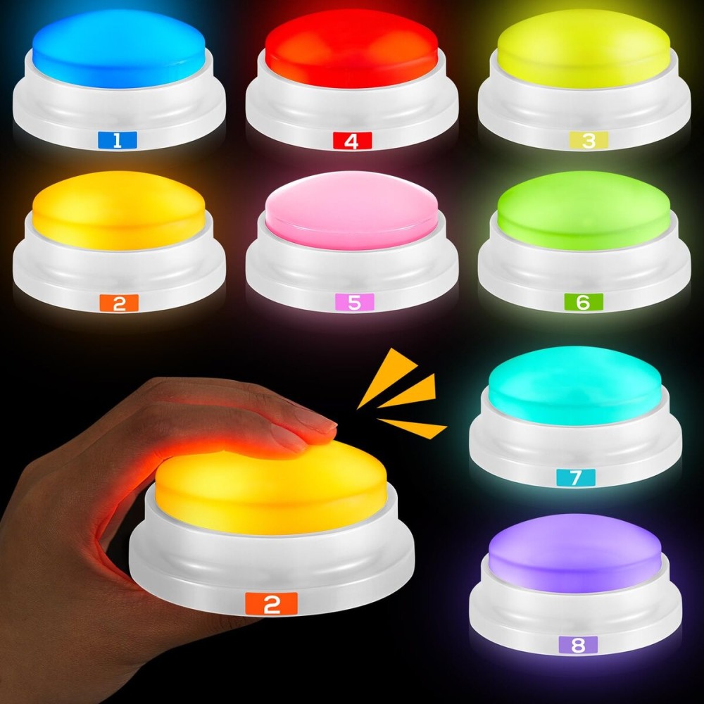 Xuhal 8 Pcs Glowing Buzzers for Trivia Games Light up Recordable Answer Button Buzzers Gifts for Game Show Back to School Team Family Nights, 8 Colors