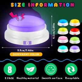 Xuhal 8 Pcs Glowing Buzzers for Trivia Games Light up Recordable Answer Button Buzzers Gifts for Game Show Back to School Team Family Nights, 8 Colors