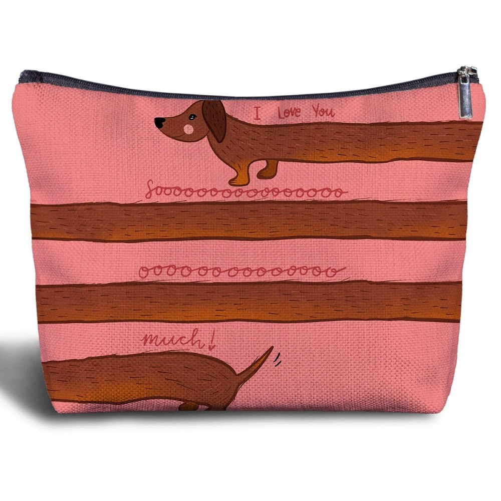 Zomhix Dachshund Stripe Makeup Bag - Dachshund Gifts for Women, Cute Married Couple Gifts for Her, Pink Weiner Dog Cosmetic Bag Women\'s Zippered Bag